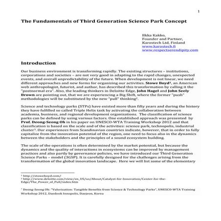 The Fundamentals of Third Generation Science Park Concept