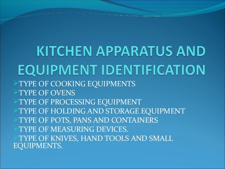 2.0 kitchen apparatus and equipment identification