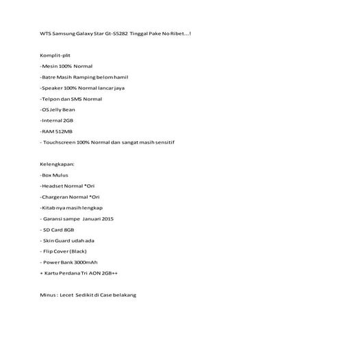 WTS SAMSUNG GALAXY STAR DUOS GT-S5282