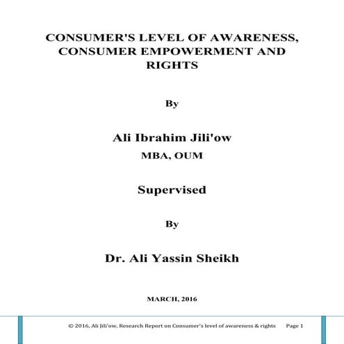 Report on consumer's level of awareness and rights in mogadishu, somalia
