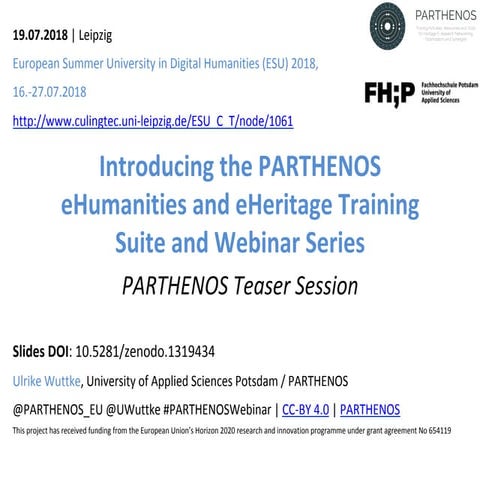 PARTHENOS Teaser Session at ESU 2018