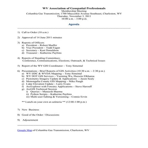 WVAGP Meeting/Presentation Agenda (3Nov2011)