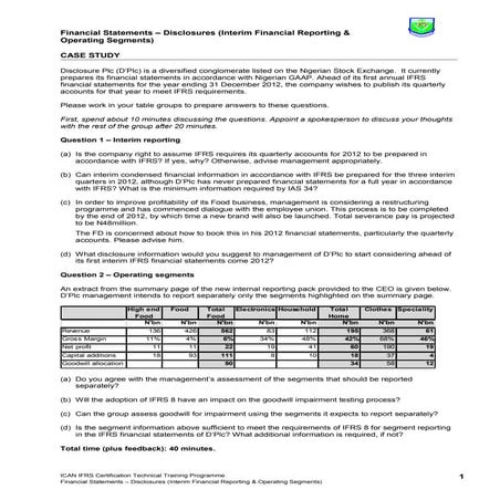 Fs discl interim & segment reporting case study