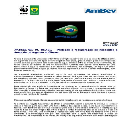 Nascentes do Brasil – Proteção e recuperação de nascentes e áreas de recarga ...