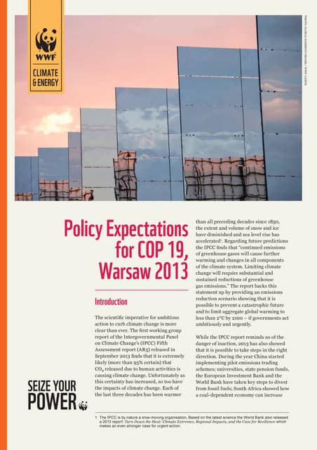 WWF: Policy Expectations for COP 19 Warsaw