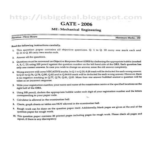 (Www.entrance exam.net)-gate-me-2006 | PDF