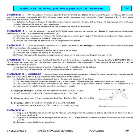 Exercices corriges en electricite triphase