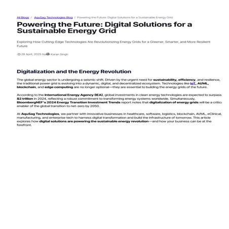 Powering the Future: Digital Solutions for a Sustainable Energy Grid