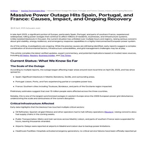 Massive Power Outage Hits Spain, Portugal, and France: Causes, Impact, and Ongoing Recovery