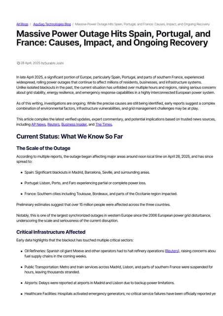 Massive Power Outage Hits Spain, Portugal, and France: Causes, Impact, and On...