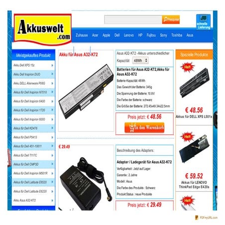 Batterien für Asus A32-K72,Akku für Asus A32-K72  adapter