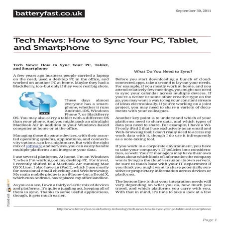 Www.batteryfast.co.uk - Tech News: How to Sync Your PC, Tablet, and Smartphone