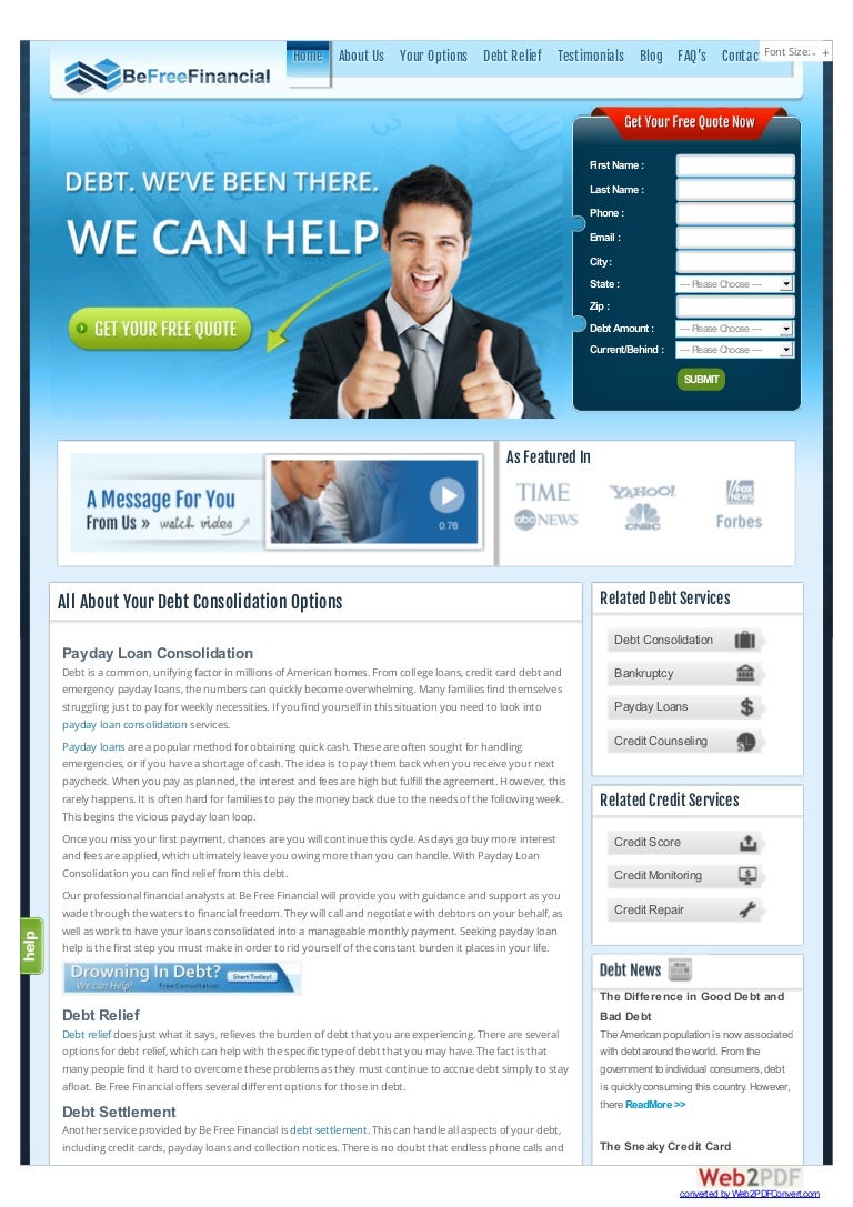 Be Free Financial | Payday Loan Consolidation Company