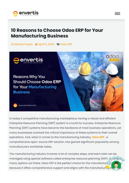 10 Reasons to Choose Odoo ERP for Your Manufacturing Business