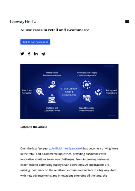 "AI use cases in retail and e‑commerce "