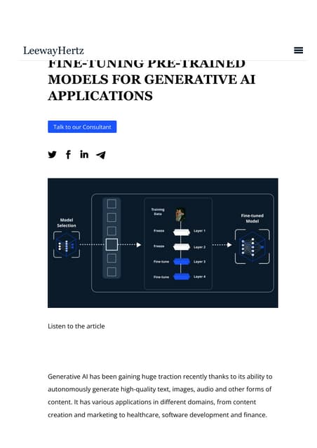 Fine-tuning Pre-Trained Models for Generative AI Applications