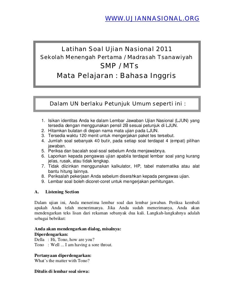 Soal Bahasa Inggris Kelas 9