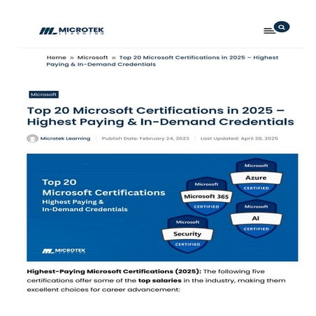 Top 20 Microsoft Certifications in 2025 – Highest Paying & In-Demand Credentials