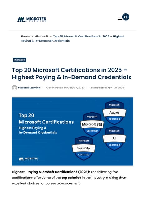 Top 20 Microsoft Certifications in 2025 – Highest Paying & In-Demand Credentials