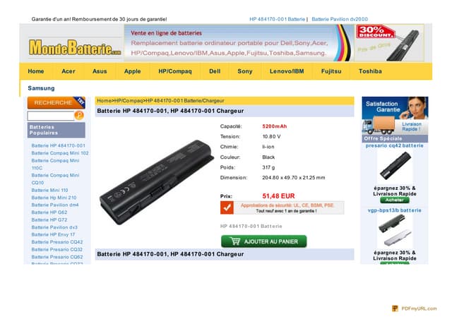 Www.mondebatterie.com hp-484170-001...