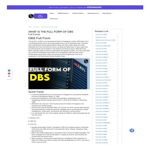 Full Form of DBS Bank-PW