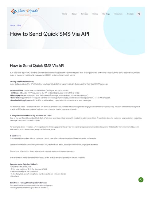 How to Send Quick SMS Via API | Shree Tripada