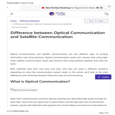 Difference between Optical Communication and Satellite Communication