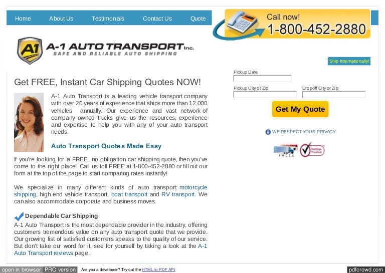 FREE Car Shipping Quotes From A1 Auto Transport