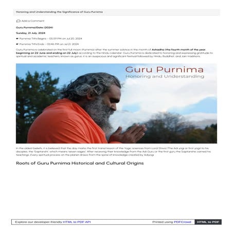 Honoring and Understanding the Significance of Guru Purnima