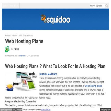 Web Hosting Plans ? What To Look For In A Hosting Plan