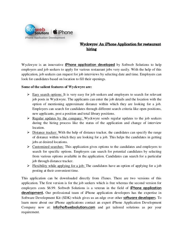 wyckwyre an iphone application for restaurant hiring