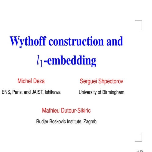 Wythoff construction and l1-embedding | PDF