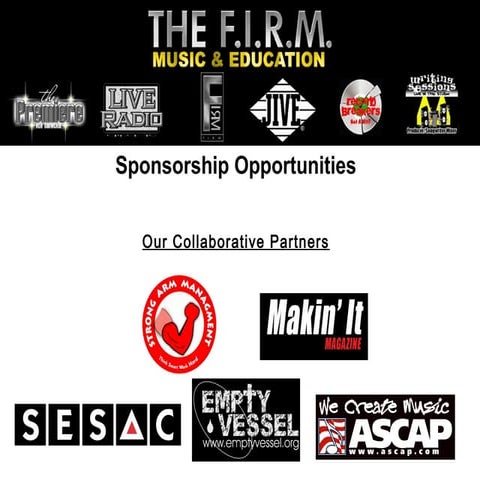 Sponsorship Package from the FIRM Music Fest