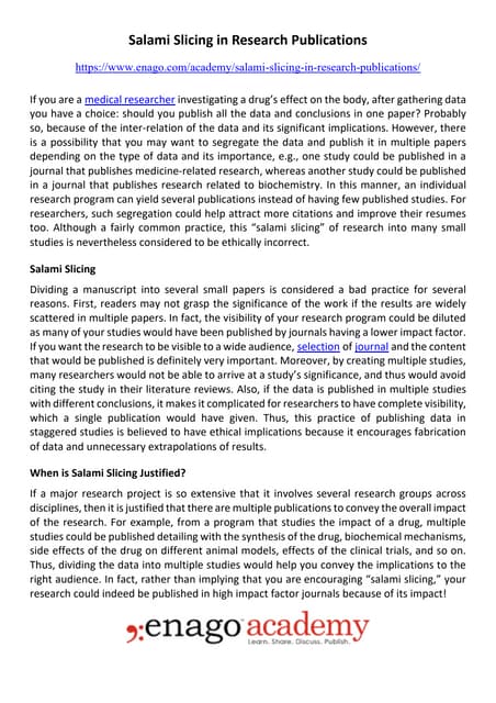 Salami Slicing in Research Publications