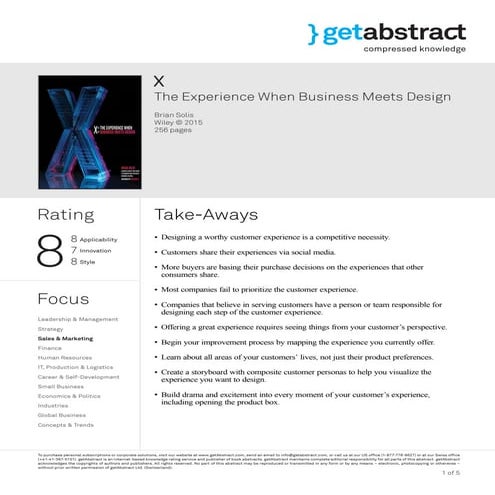 X: The Experience When Business Meets Design - GetAbstract Summary