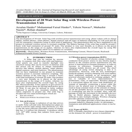 Development of 30 Watt Solar Bag with Wireless Power Transmission Unit