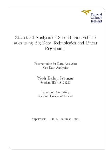 Big Data Analysis of Second hand Car Sales