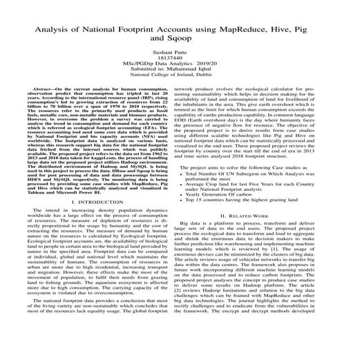 Analysis of National Footprint Accounts using MapReduce, Hive, Pig and Sqoop