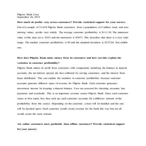 Pilgrim Bank Case Study