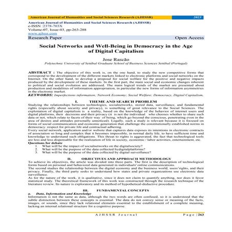 Social Networks and Well-Being in Democracy in the Age of Digital Capitalism