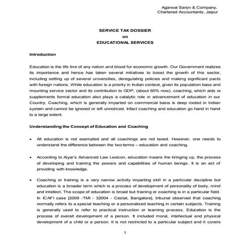 Service tax dossier on educational services