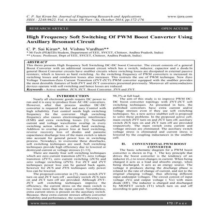 High Frequency Soft Switching Of PWM Boost Converter Using Auxiliary Resonant...