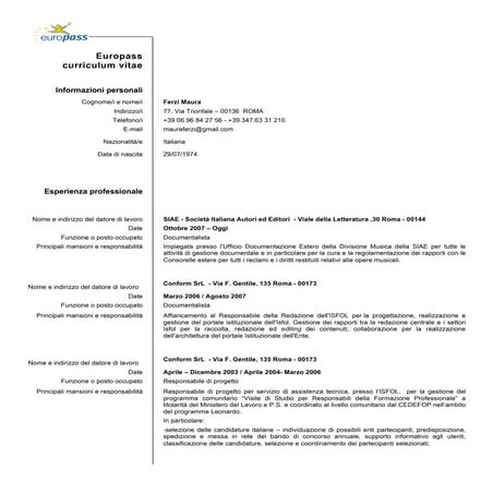 Curriculum Vitae - Maura Ferzi Q4-2016