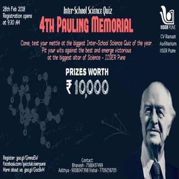 Prelims - 4th Pauling Memorial Inter-School Science Quiz (2018)