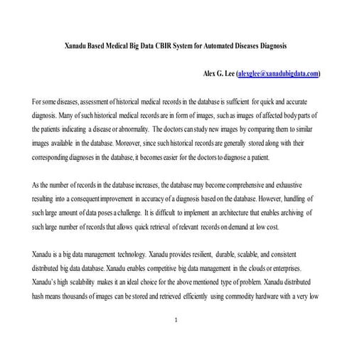 Xanadu Based Medical Big Data CBIR System for Automated Diseases Diagnosis