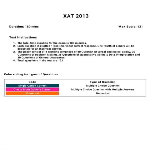 XAT 2013 Previous Year Question Paper | PDF