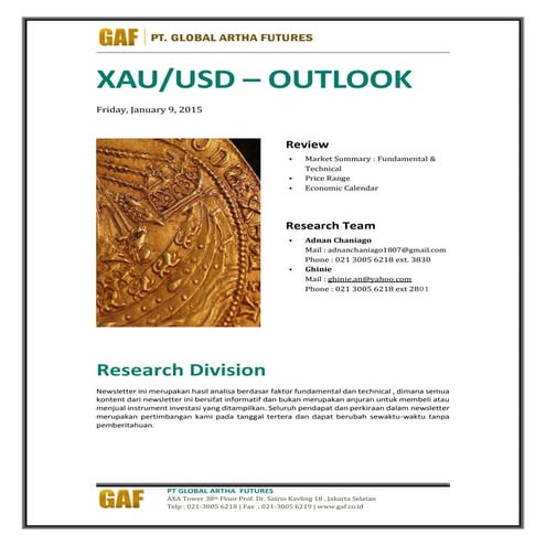 Xauusd outlook   jan 9 , 15