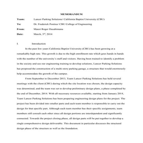Technical memorandum -Senior Capstone Project