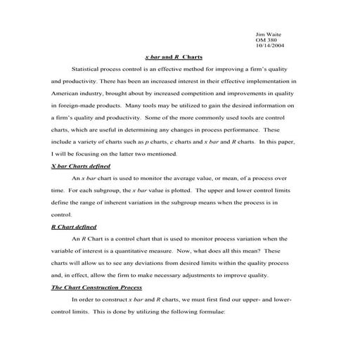 X Bar R Charts