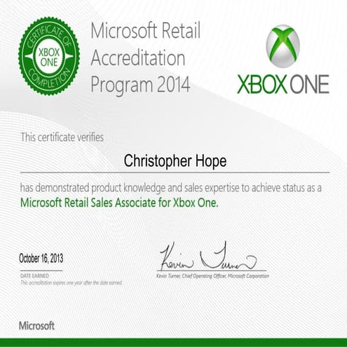 'Xbox one accreditation 2014